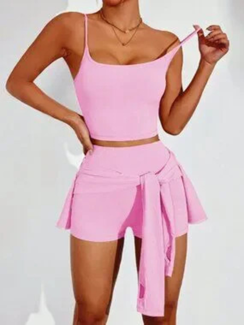 Pink Yoga Women's Sports Suit Set with U-Neck Vest, Shorts & Thumb Hole Jacket